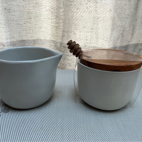 Hearth & Hand Honey Pot with Wood Lid & Dipper & Creamer Set - Picture 4 of 7